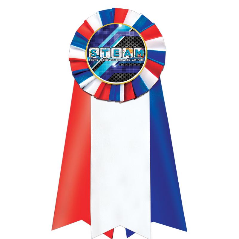 7"JUMBO RD/WH/BLUE MYL ROSETTE