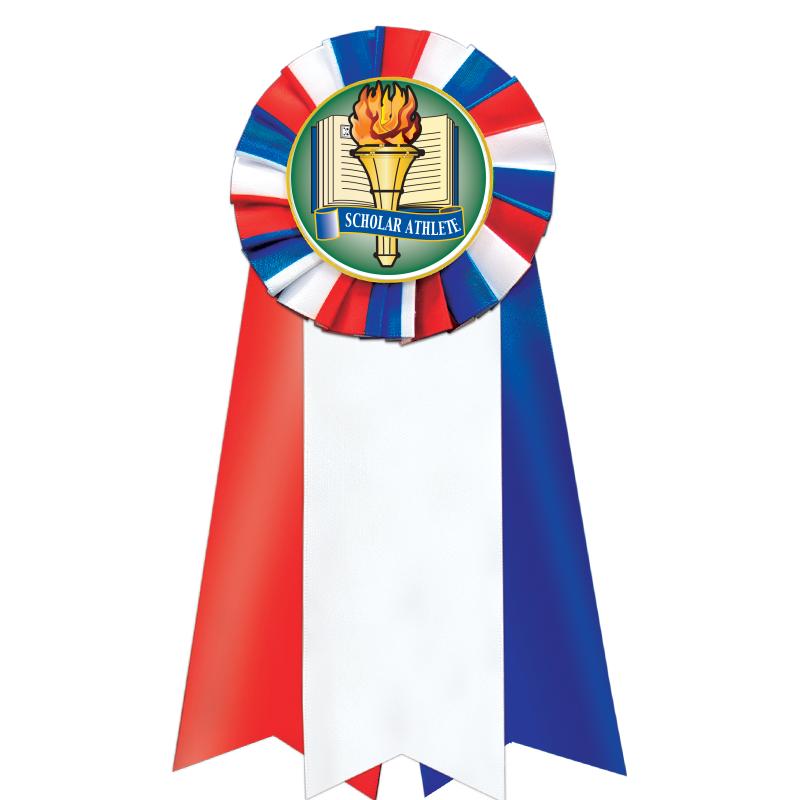 7"JUMBO RD/WH/BLUE MYL ROSETTE