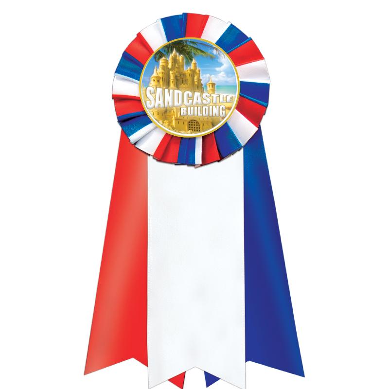 7"JUMBO RD/WH/BLUE MYL ROSETTE