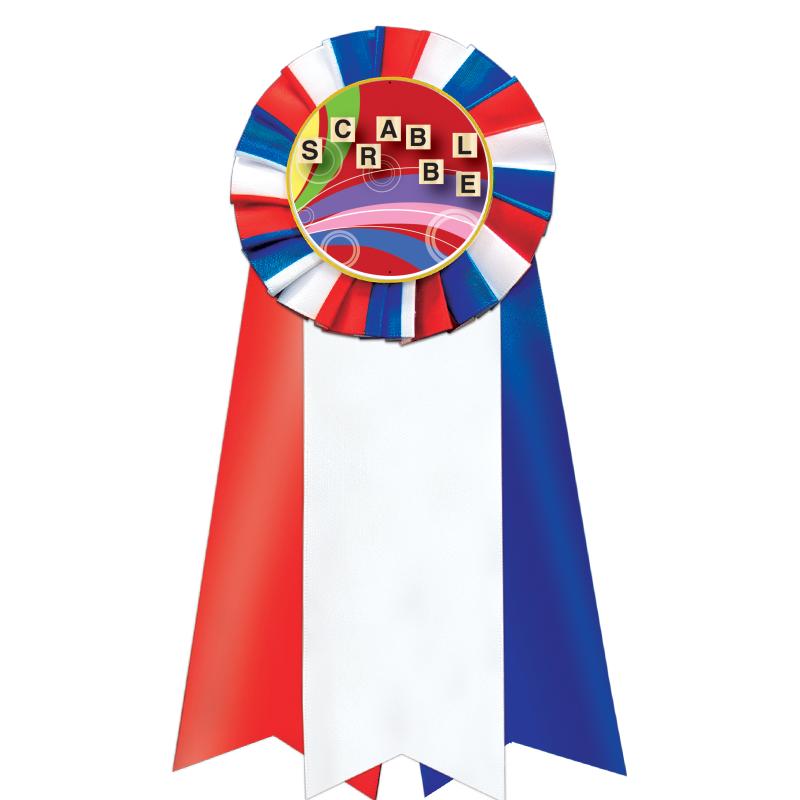 7"JUMBO RD/WH/BLUE MYL ROSETTE