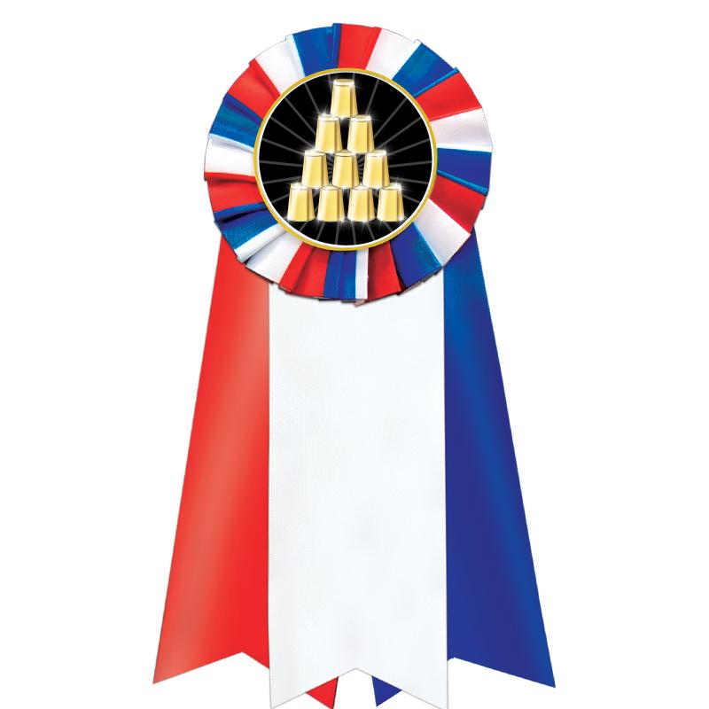 7"JUMBO RD/WH/BLUE MYL ROSETTE