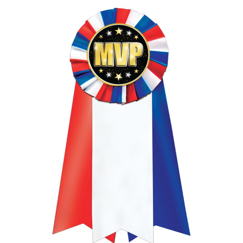 7"JUMBO RD/WH/BLUE MYL ROSETTE