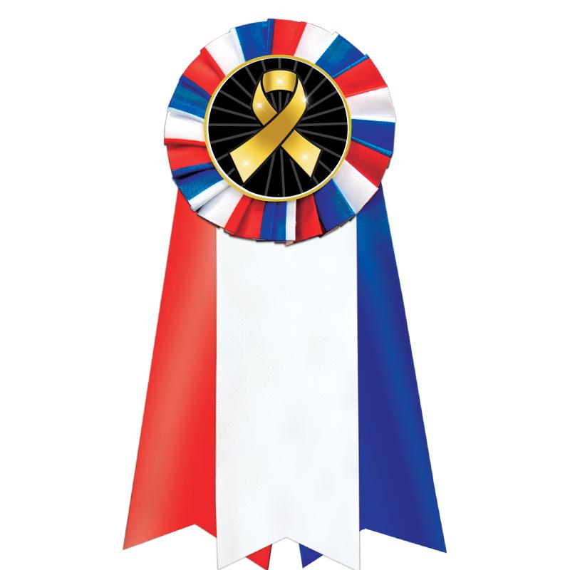 7"JUMBO RD/WH/BLUE MYL ROSETTE