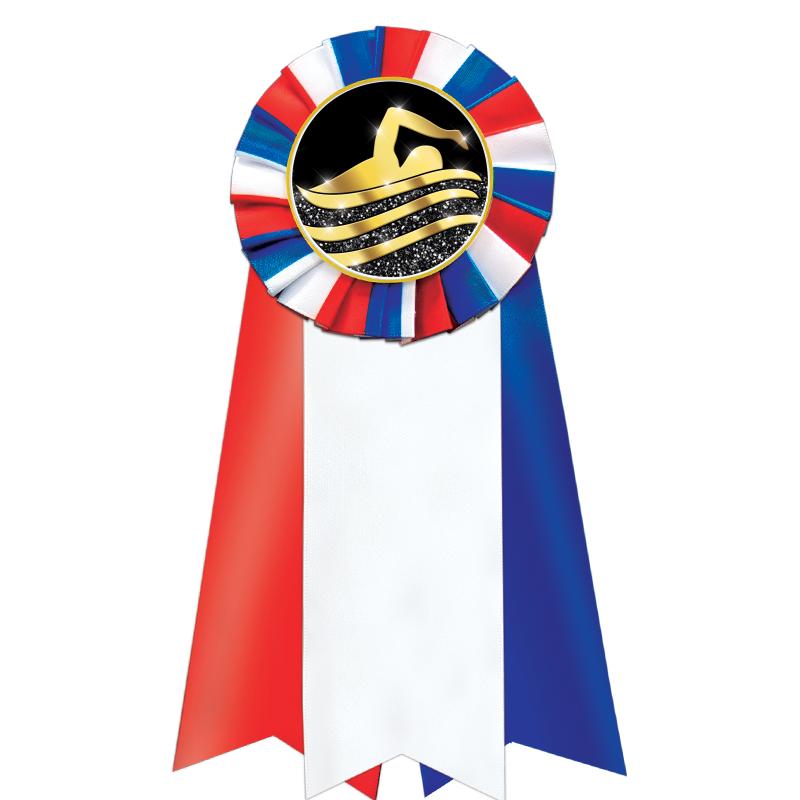 7"JUMBO RD/WH/BLUE MYL ROSETTE