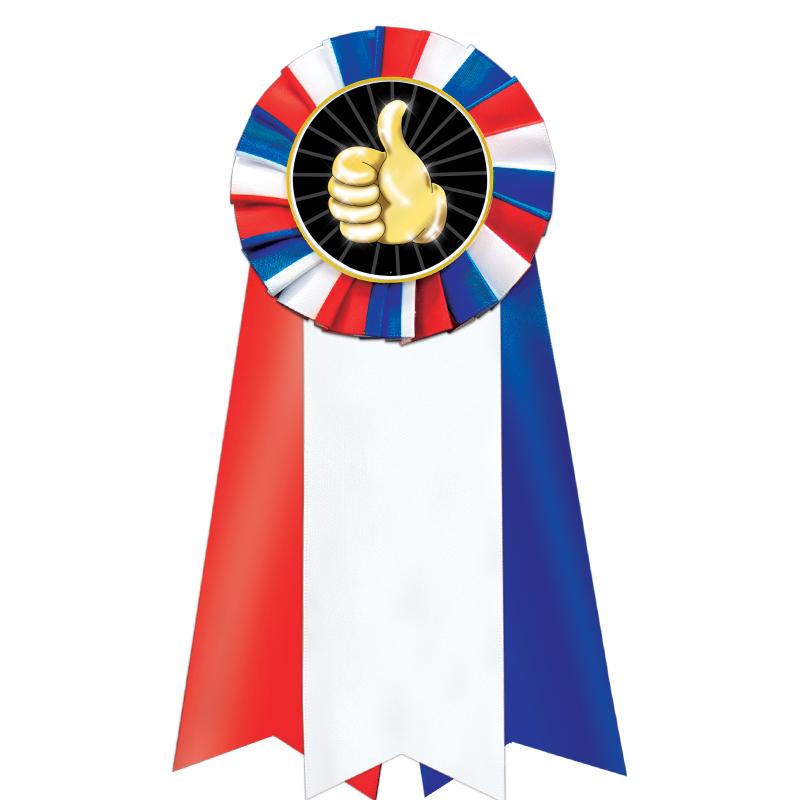 7"JUMBO RD/WH/BLUE MYL ROSETTE