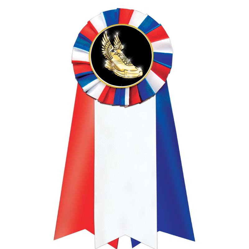 7"JUMBO RD/WH/BLUE MYL ROSETTE