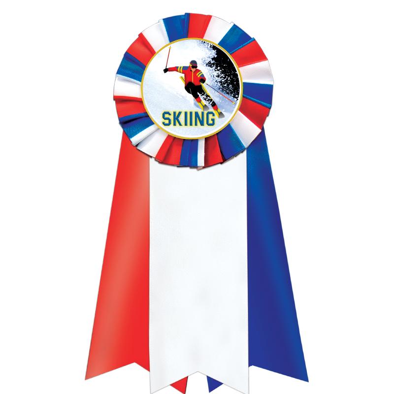 7"JUMBO RD/WH/BLUE MYL ROSETTE