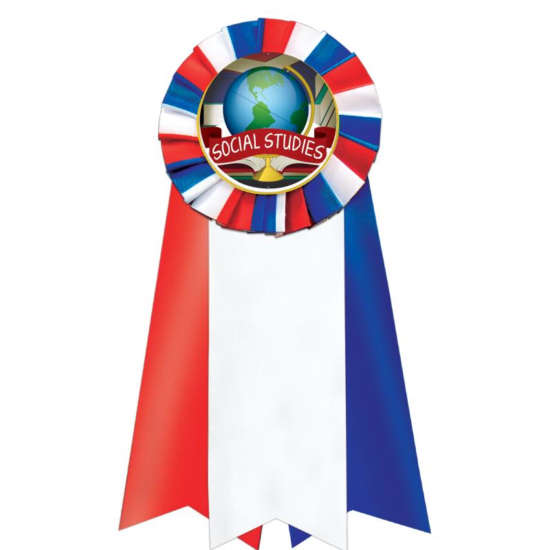 7"JUMBO RD/WH/BLUE MYL ROSETTE