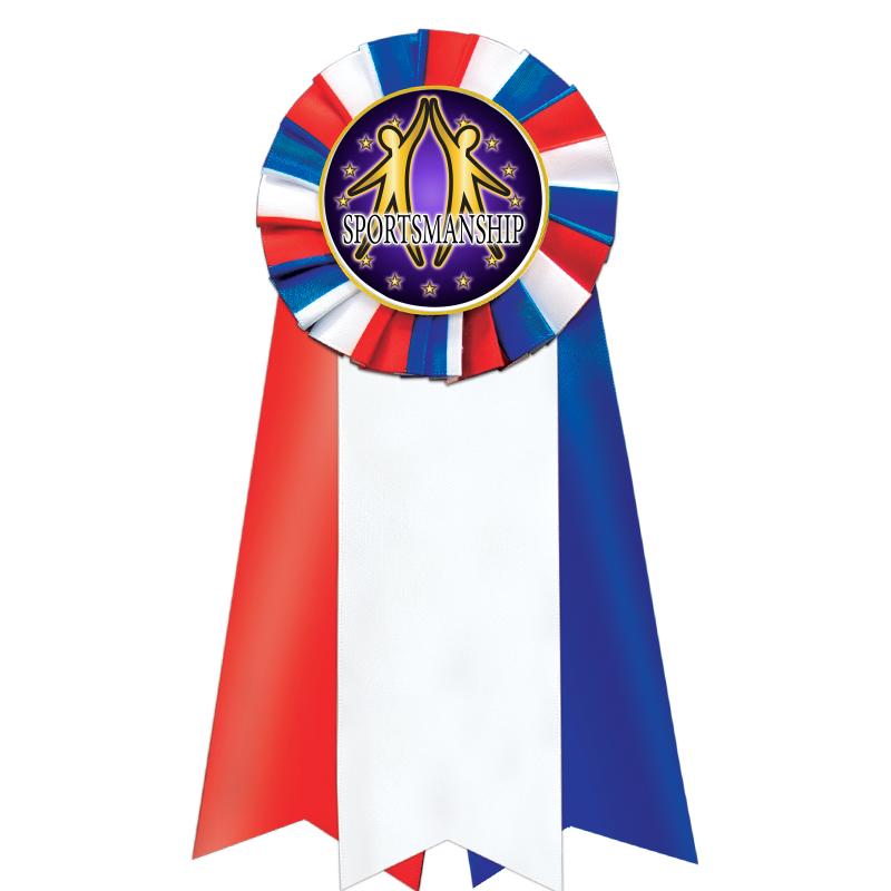 7"JUMBO RD/WH/BLUE MYL ROSETTE