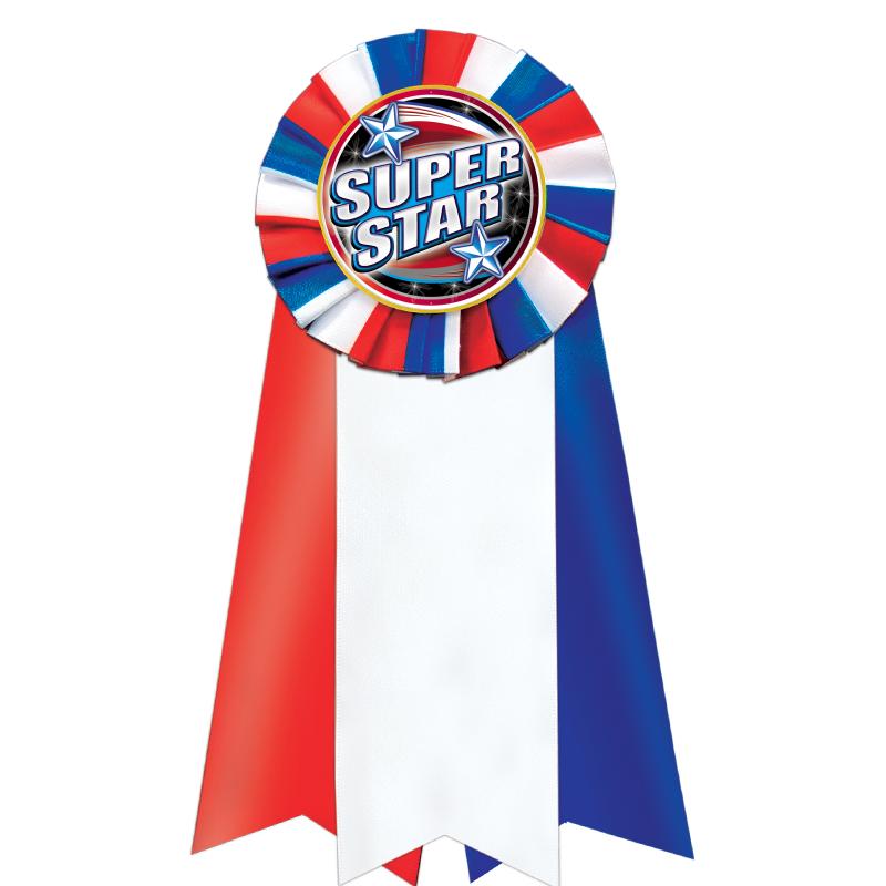 7"JUMBO RD/WH/BLUE MYL ROSETTE