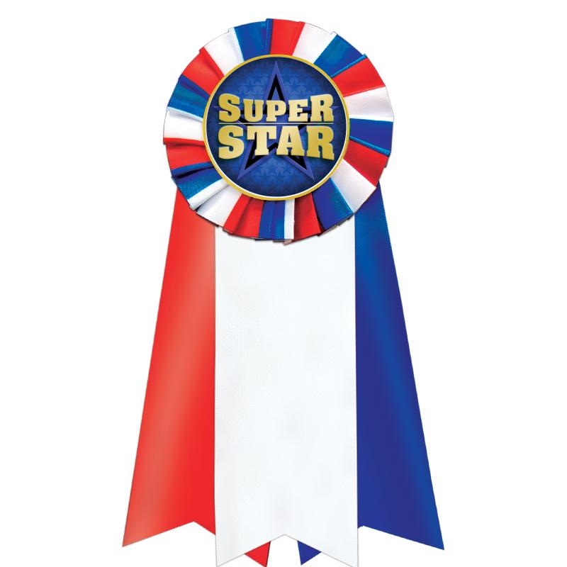 7"JUMBO RD/WH/BLUE MYL ROSETTE