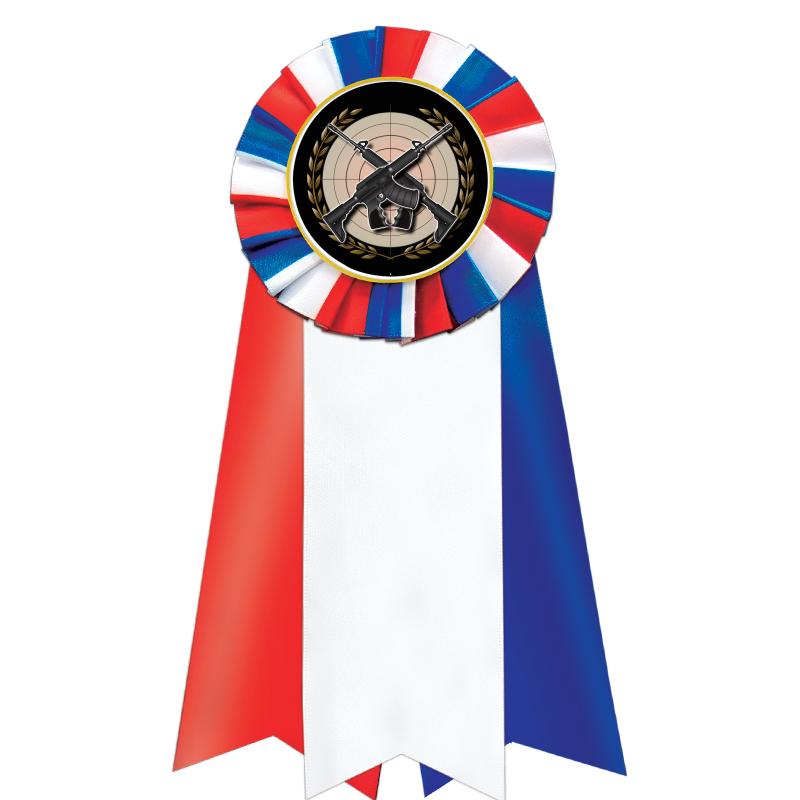 7"JUMBO RD/WH/BLUE MYL ROSETTE