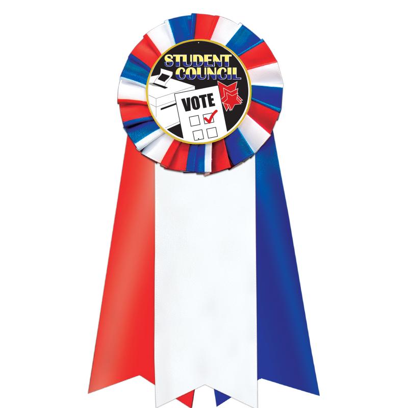 7"JUMBO RD/WH/BLUE MYL ROSETTE