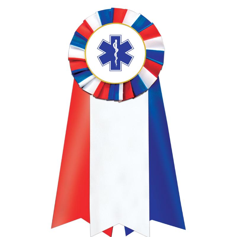 7"JUMBO RD/WH/BLUE MYL ROSETTE