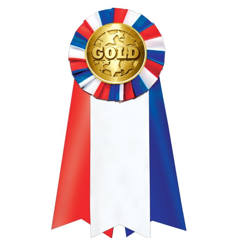 7"JUMBO RD/WH/BLUE MYL ROSETTE