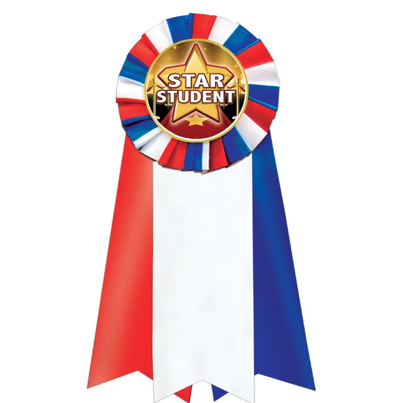 7"JUMBO RD/WH/BLUE MYL ROSETTE