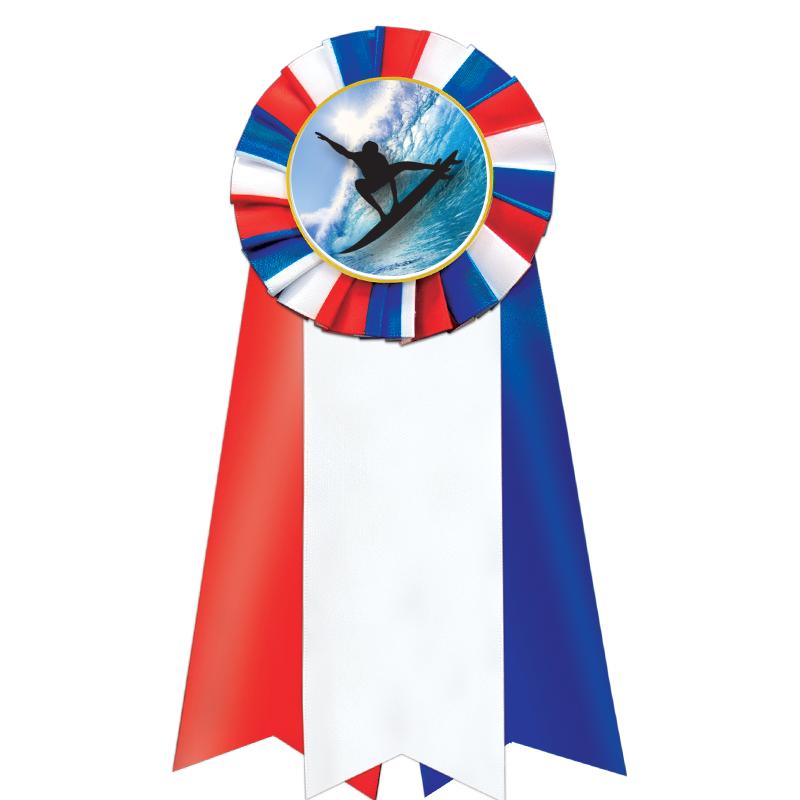 7"JUMBO RD/WH/BLUE MYL ROSETTE