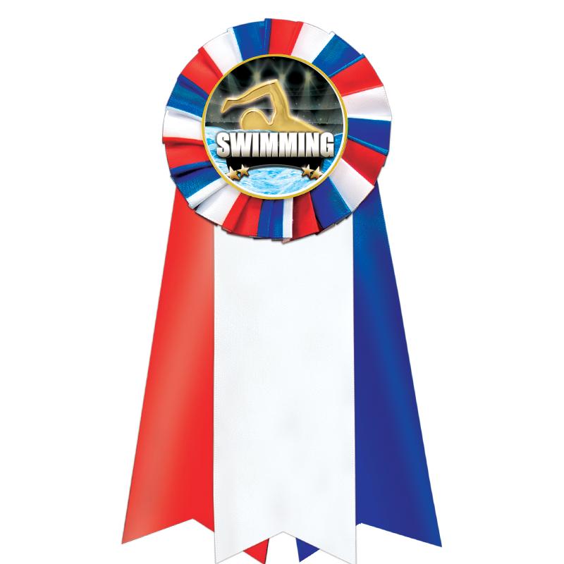 7"JUMBO RD/WH/BLUE MYL ROSETTE