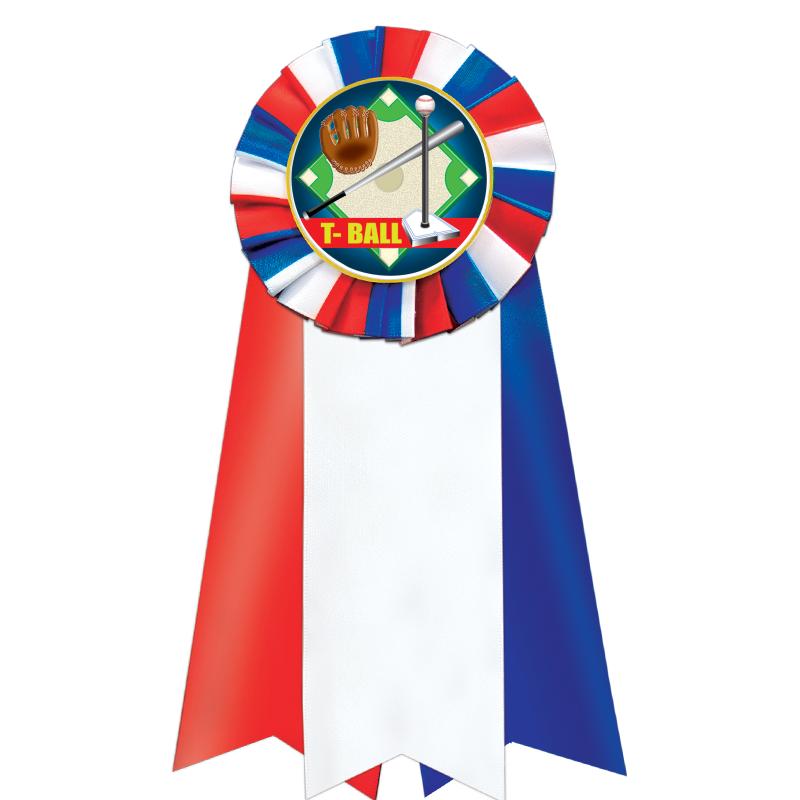 7"JUMBO RD/WH/BLUE MYL ROSETTE