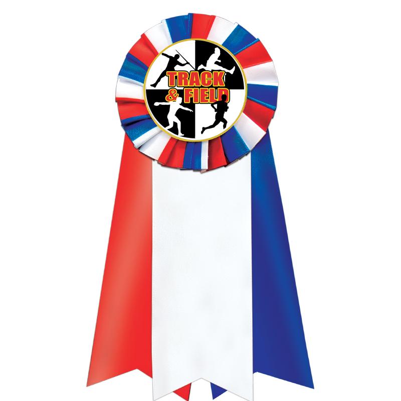 7"JUMBO RD/WH/BLUE MYL ROSETTE