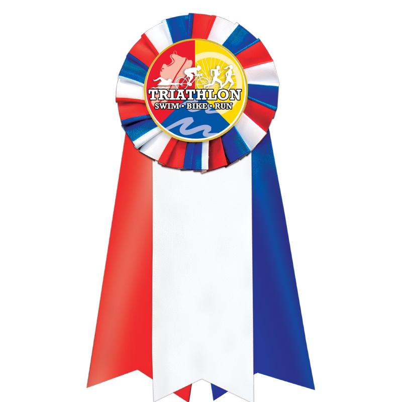 7"JUMBO RD/WH/BLUE MYL ROSETTE