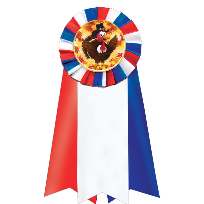 7"JUMBO RD/WH/BLUE MYL ROSETTE