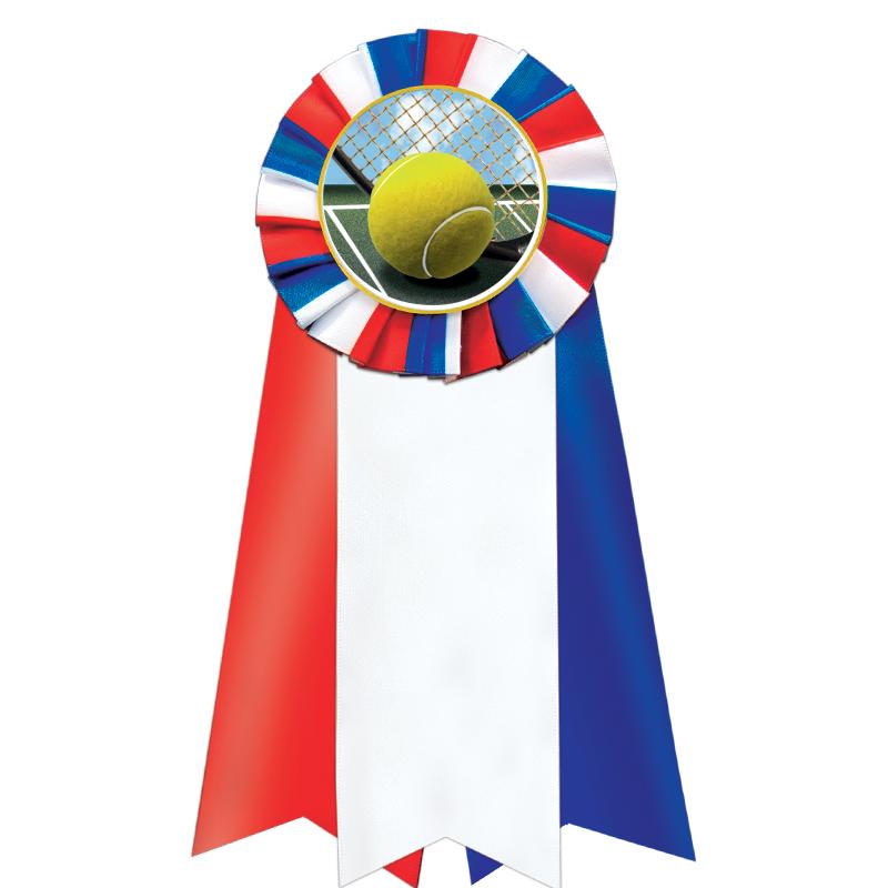 7"JUMBO RD/WH/BLUE MYL ROSETTE