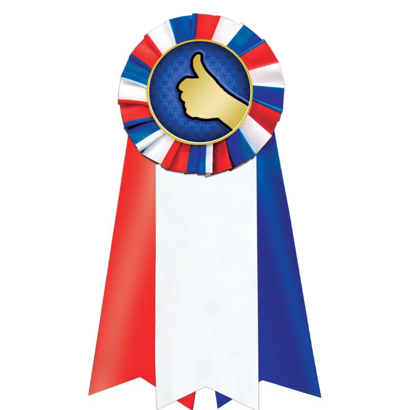 7"JUMBO RD/WH/BLUE MYL ROSETTE