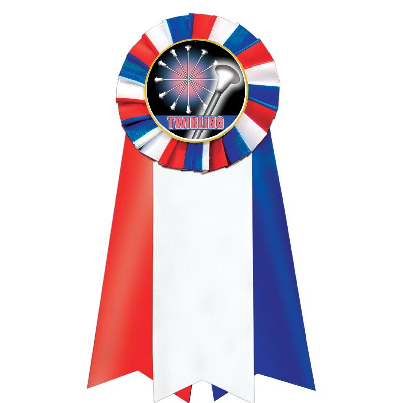 7"JUMBO RD/WH/BLUE MYL ROSETTE