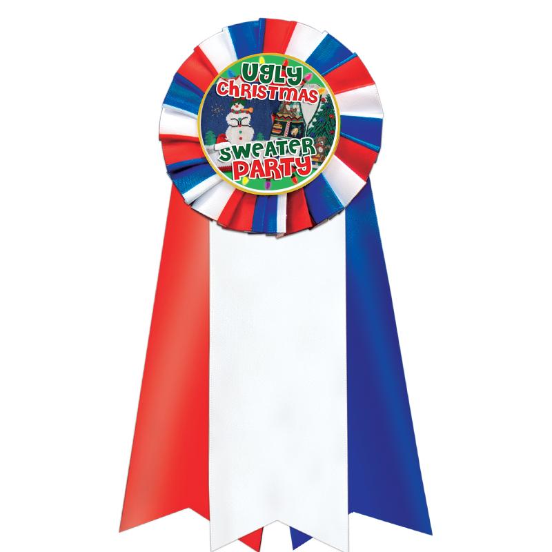 7"JUMBO RD/WH/BLUE MYL ROSETTE