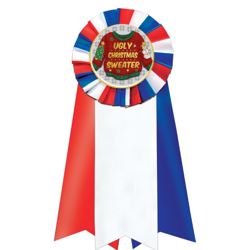 7"JUMBO RD/WH/BLUE MYL ROSETTE