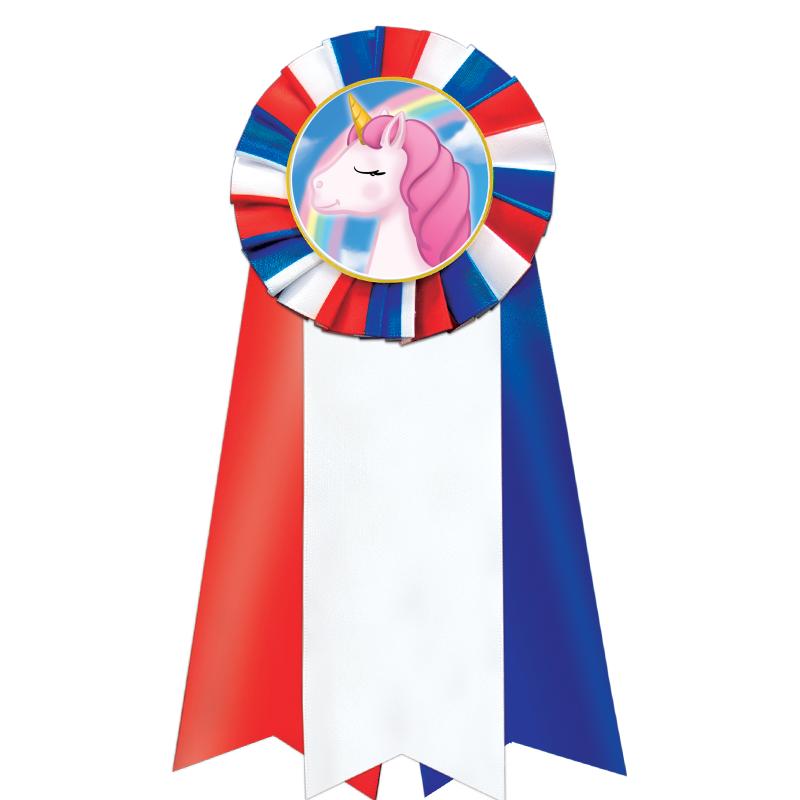 7"JUMBO RD/WH/BLUE MYL ROSETTE