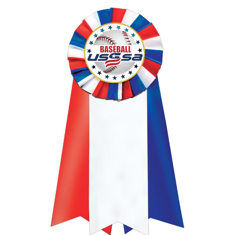 7"JUMBO RD/WH/BLUE MYL ROSETTE