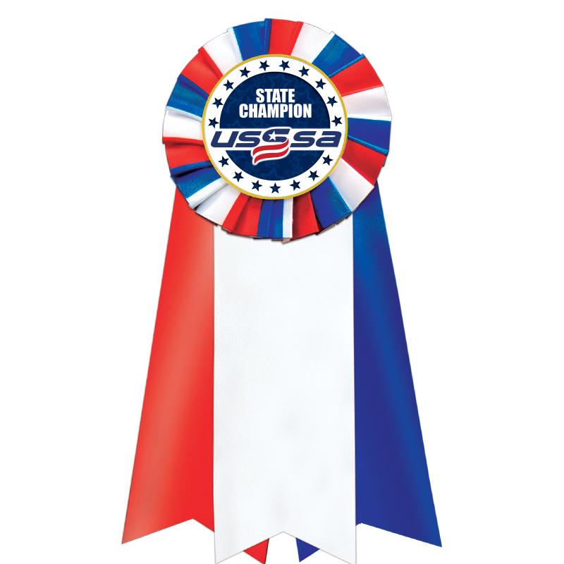 7"JUMBO RD/WH/BLUE MYL ROSETTE