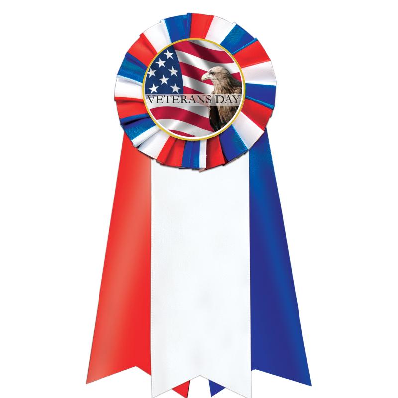 7"JUMBO RD/WH/BLUE MYL ROSETTE