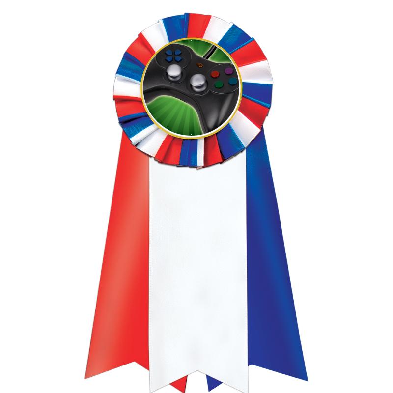 7"JUMBO RD/WH/BLUE MYL ROSETTE