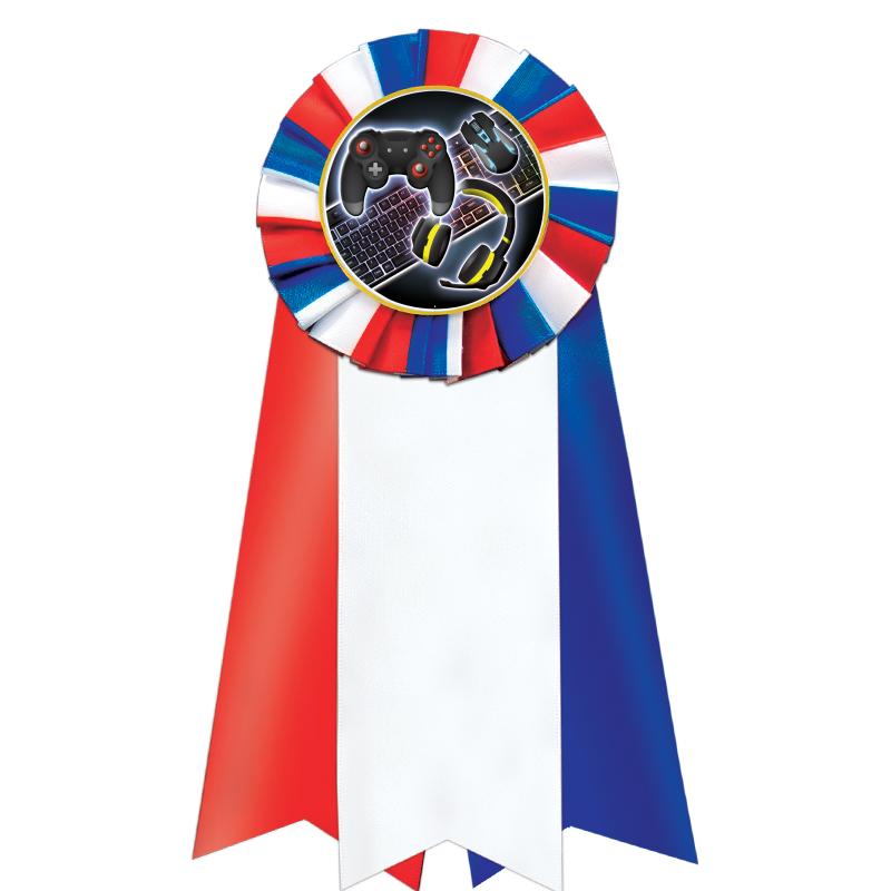 7"JUMBO RD/WH/BLUE MYL ROSETTE