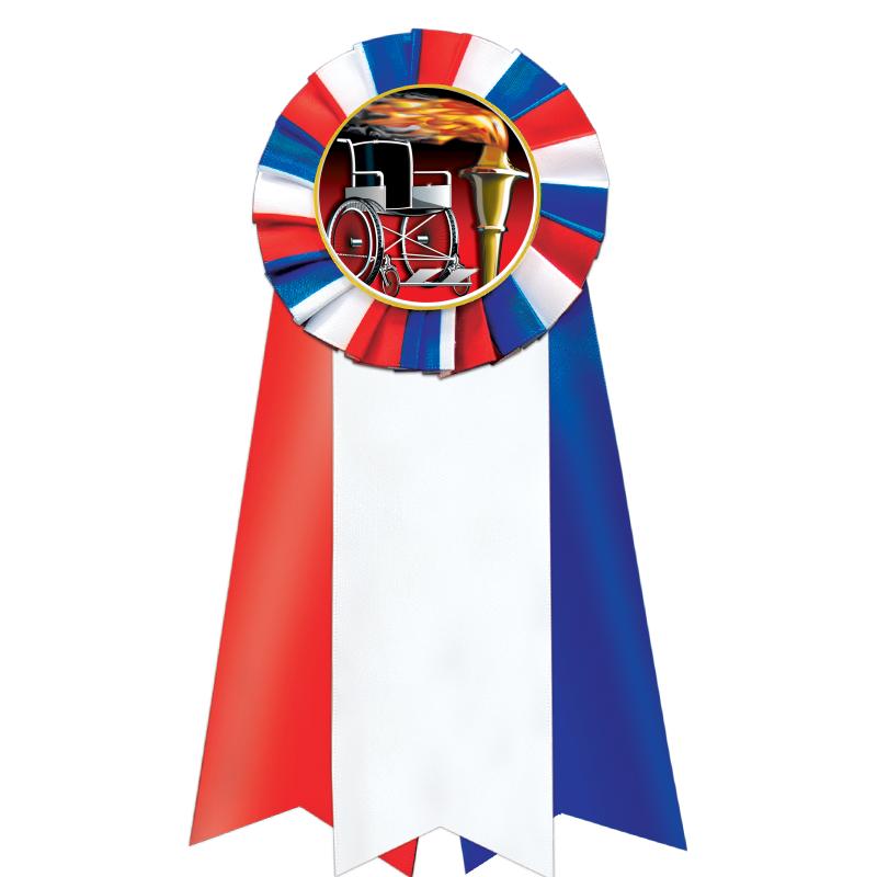 7"JUMBO RD/WH/BLUE MYL ROSETTE