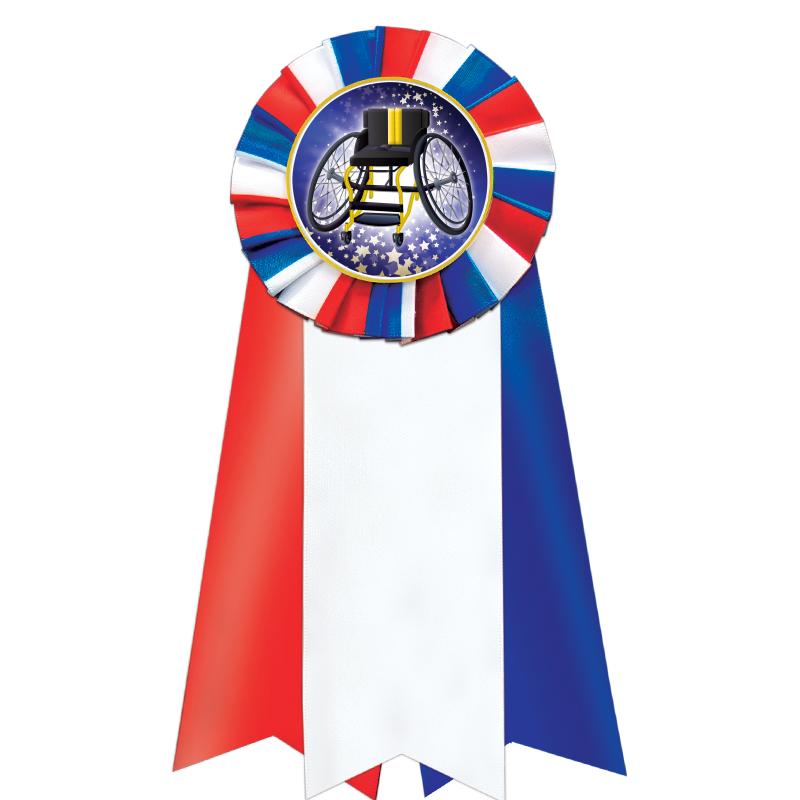 7"JUMBO RD/WH/BLUE MYL ROSETTE
