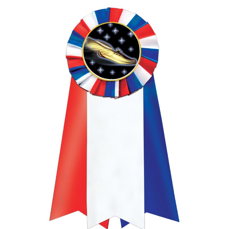 7"JUMBO RD/WH/BLUE MYL ROSETTE