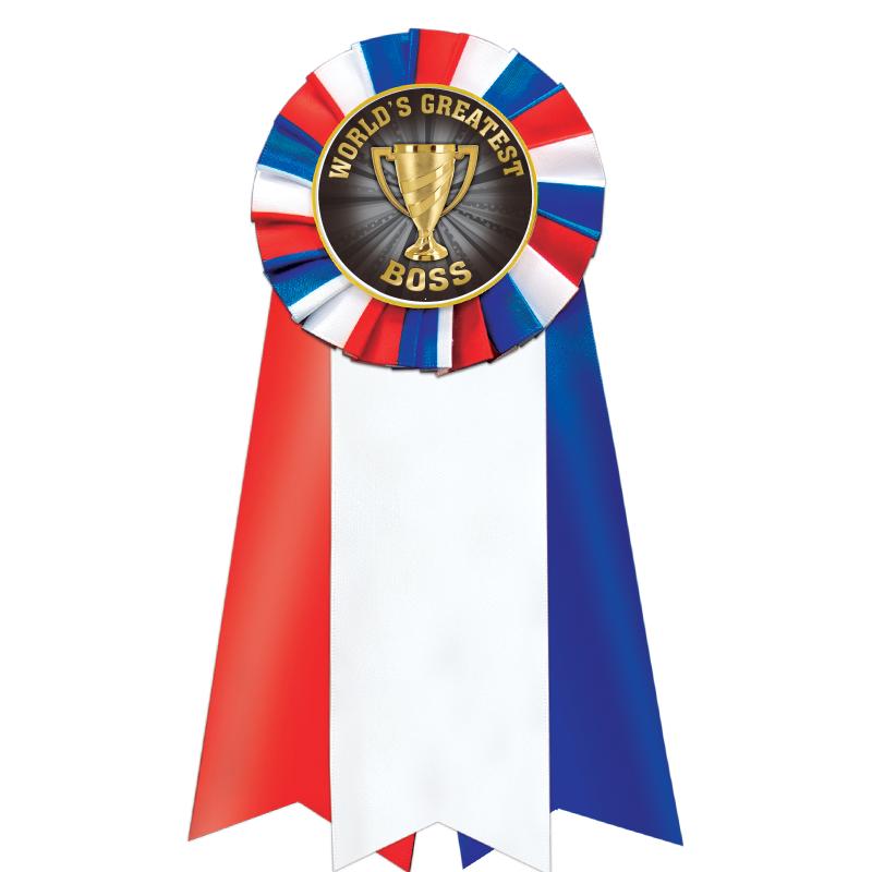 7"JUMBO RD/WH/BLUE MYL ROSETTE