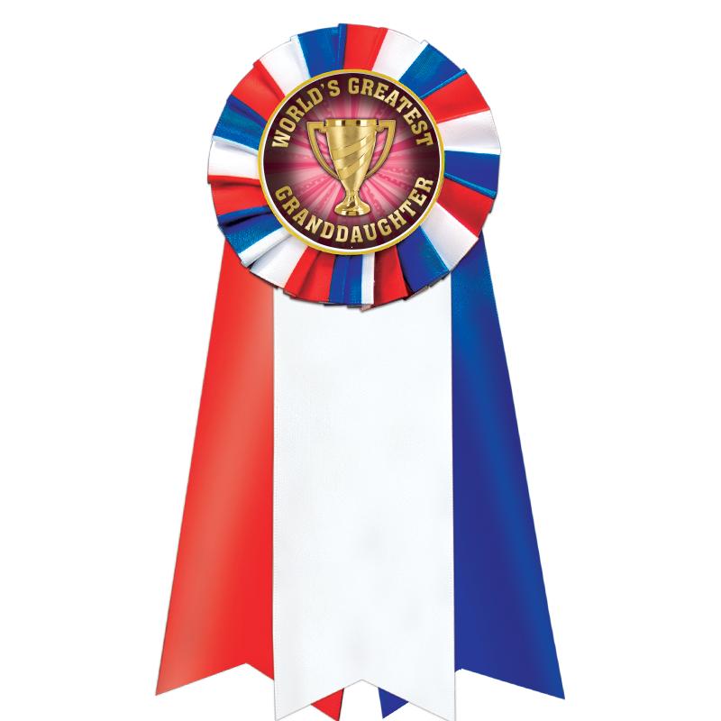 7"JUMBO RD/WH/BLUE MYL ROSETTE