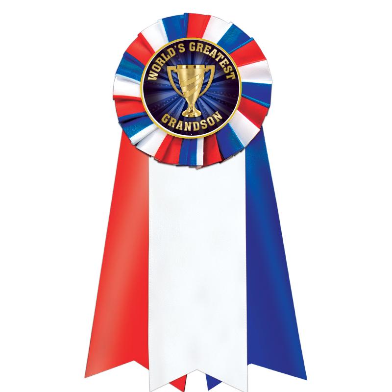 7"JUMBO RD/WH/BLUE MYL ROSETTE