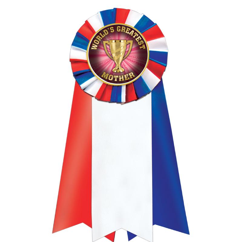 7"JUMBO RD/WH/BLUE MYL ROSETTE