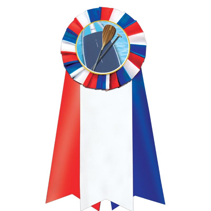 7"JUMBO RD/WH/BLUE MYL ROSETTE