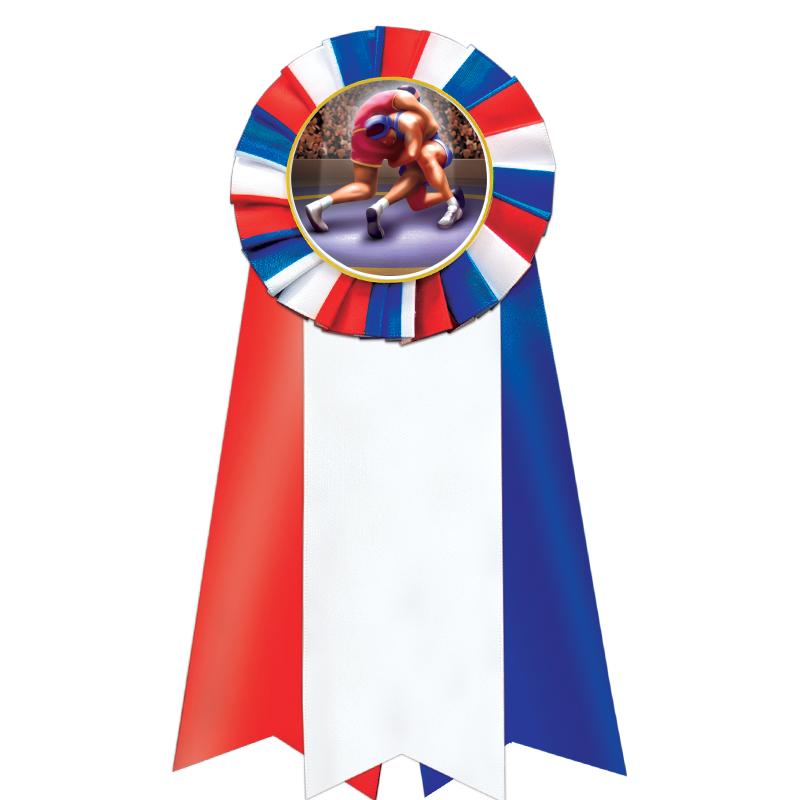 7"JUMBO RD/WH/BLUE MYL ROSETTE