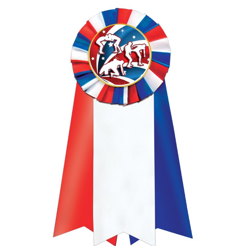 7"JUMBO RD/WH/BLUE MYL ROSETTE