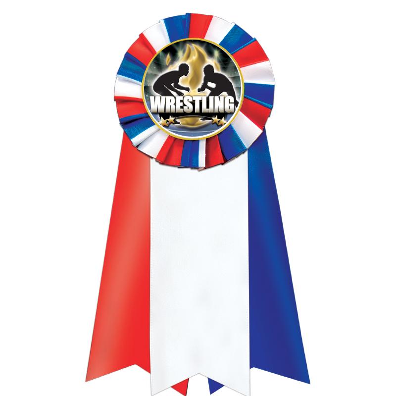 7"JUMBO RD/WH/BLUE MYL ROSETTE