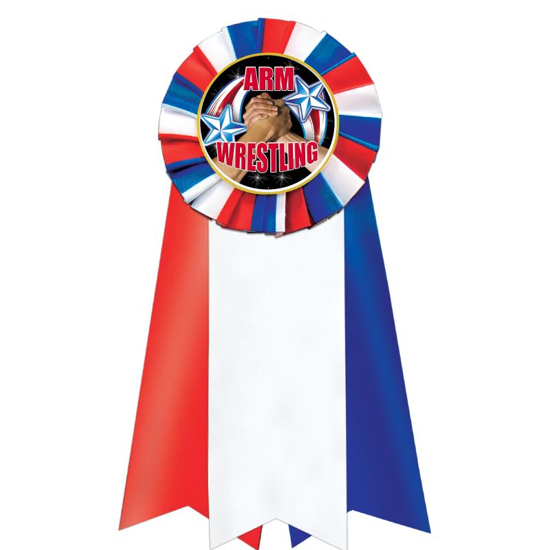 7"JUMBO RD/WH/BLUE MYL ROSETTE