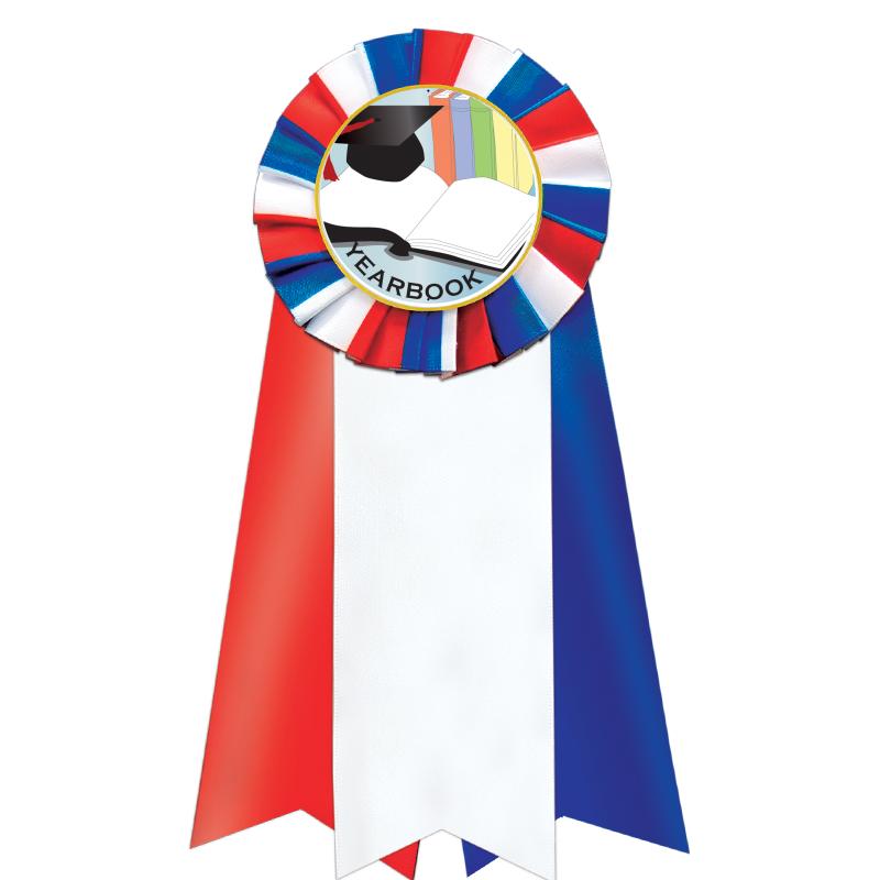 7"JUMBO RD/WH/BLUE MYL ROSETTE